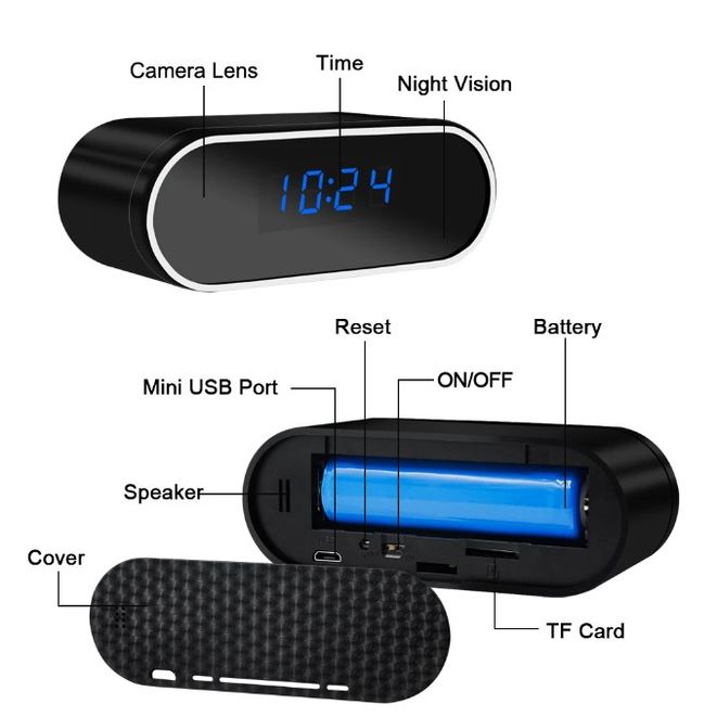 【超優惠】時尚電子鐘造型無線網路攝影機  WIFI 1080P 帶夜視 送64G記憶卡
